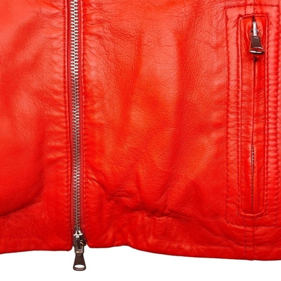 D’ARIENZO Italian Leather Dual Front Zipper Moto Style Jacket Size XL in Orange - Picture 6 of 16